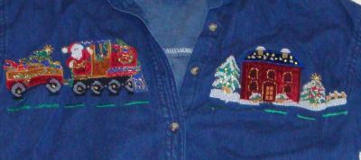 UGLY TACKY Denim Long Sleeve Shirt * Womens Christmas  