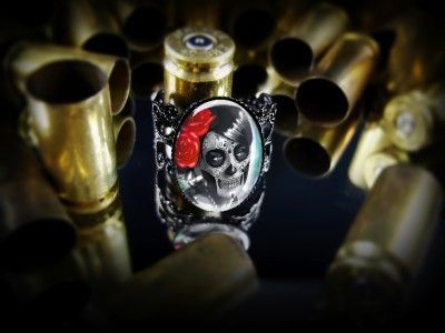   Girl Dia De Los Muertos Halloween Adjustable Black Ring 74 ARB  