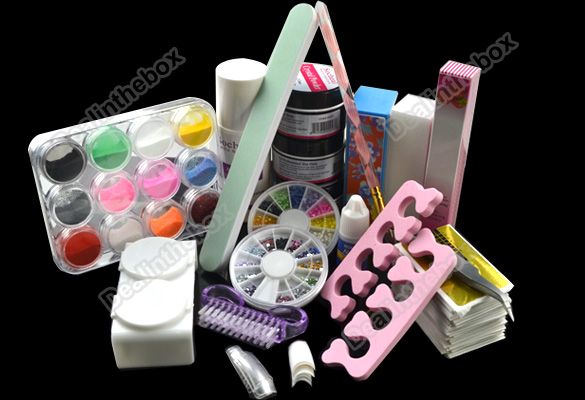   Acrylic Powder UV Liquid Nail Art Tips Pen Brush Kit Set glue  