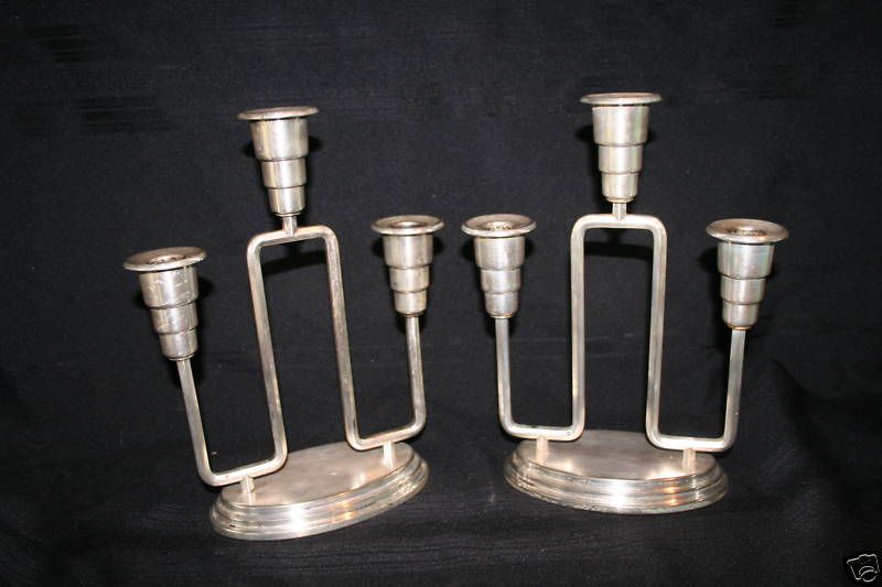 ORIGINAL WELLNER ART DECO ALPACCA SILVER CANDLE STICKS  