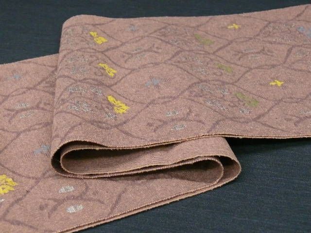 Pink Brown Tsumugi Nagoya Obi Fabric Bolt O368  