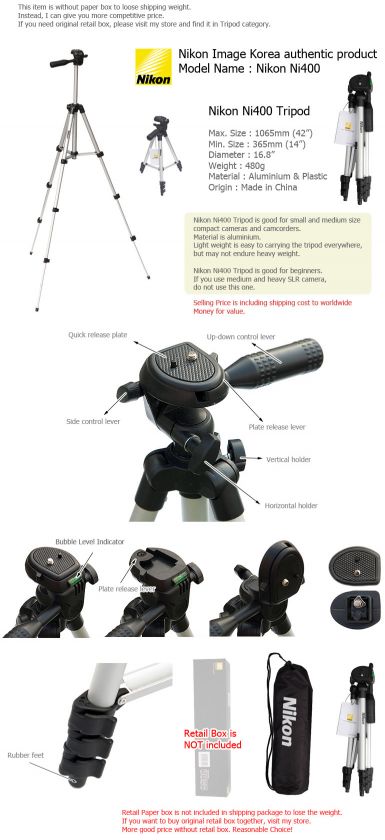 Authentic Nikon Ni400 Tripod for Camera Camcorder  