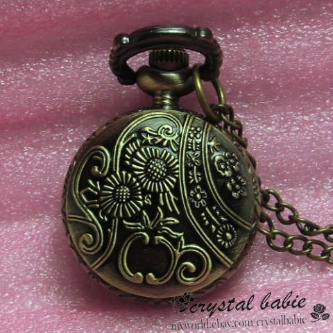 Bronze Owl Pattern Cover Quartz Pocket Pendant Watch Necklace Sweater 