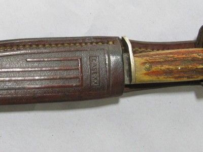 VINTAGE CASE XX HUNTING KNIFE TRUE STAG HANDLE USA & SHEATH BIRD 