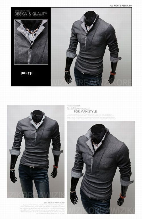   Polo Shirt Slim Casual Shirt Long sleeved T shirt Cotton B04  