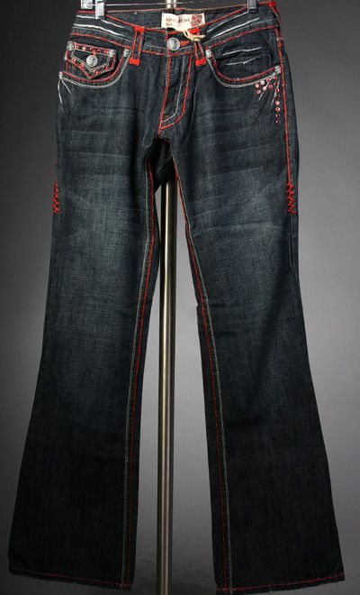   Jeans Mens SANTA MONICA Red Stitch w/ 1G Crystals *SAMPLE*  