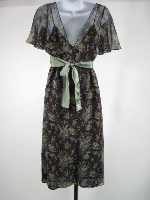 TICCI TONETTO Green Brown Silk Mid Calf Dress Size S  