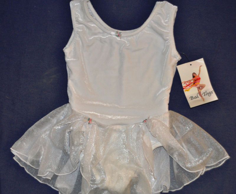 Nwt Bal togs child size medium White velour velvet skate leotard 