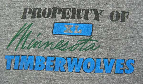 vintage MINNESOTA TIMBERWOLVES Gray Rayon Gym t shirt XL t wolves 1989 