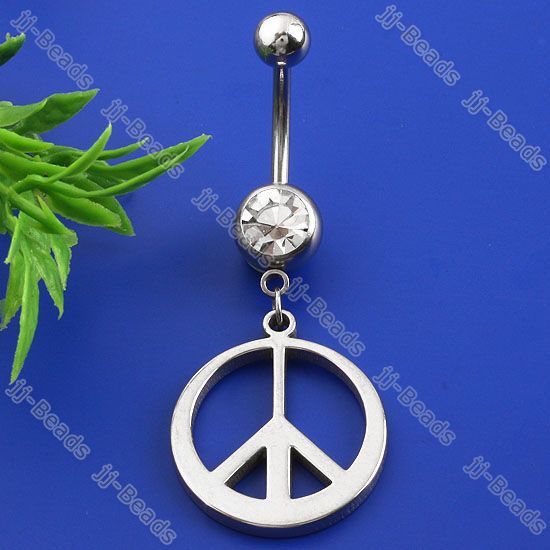 14ga/1.6mm Peace Sign Beads Belly Bar 316L Stainless Steel Body 