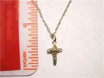 VINNTAGE BLACK HILLS 10K SOLID GOLD & SILVER CROSS NECKLACE  