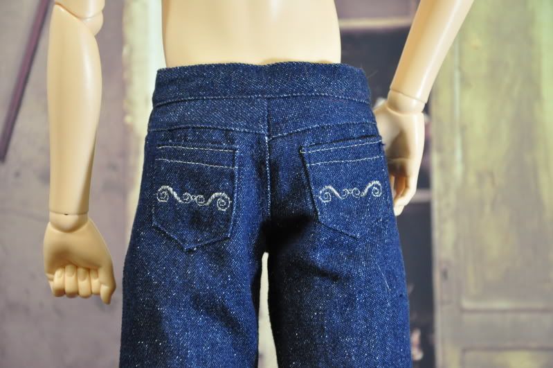 Kanji Embroidered Silver Fleck Dark Wash Jeans SD Dollfie Luts Elfdoll 