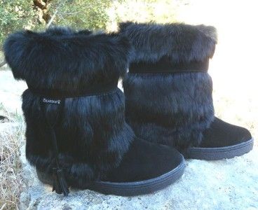 BEARPAW SONJO II Real Rabbit FUR EXOTIC Winter Apres Ski Mukluk Boots 