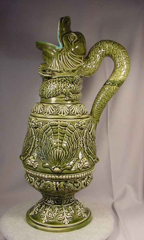 Beautiful Large Antique German Majolica Ewer  