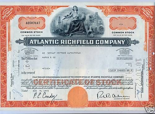 The Atlantic Richfield Company Stock Certificate Orange  