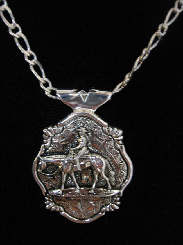 WESTERN PLEASURE HORSE COWGIRL SILVERTONE PENDANT 3D  