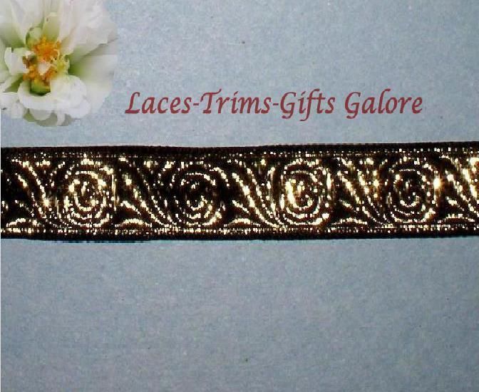 Yards 3/4 Vintage Black Gold Jacquard Trim Lace R67V  