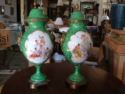 Pair Sevres French Porcelain Urns/Mantle garnuture  