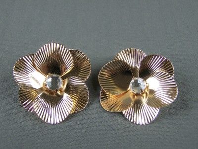 Gold tone crystal BIG flower daisy post stud earrings  