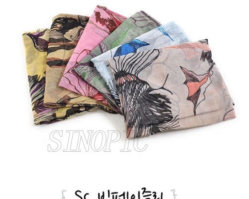 China Chic Fashion WOMEN Begonia Flower Ink Style Cotton Scarf Shawl 