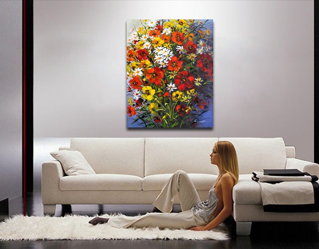 ORIGINAL MODERN FLORAL PAINTING FLOWERS IN VASE 14660   