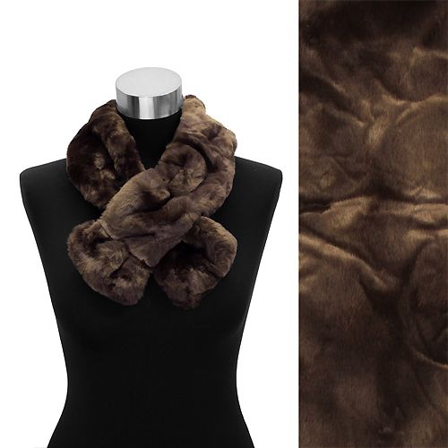 Faux Fur Pull Through Scarf Animal Print Leopard Black  