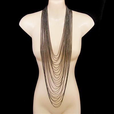   antique style jewellery jet black multi chain strand long necklace LN8