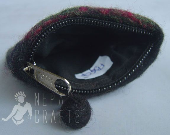 FBGCP Felt Green FLower Black Coin Purse Nepal  