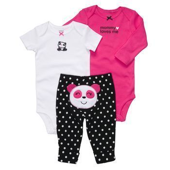 New Carters 3 Piece Happy Panda Bodysuits Pant Set  