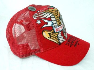 70 ED HARDY DESIGN RED WOMENS BORN FREE GOLDEN EAGLE TRUCKER HAT 