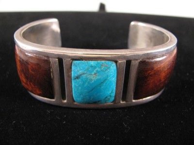   Sterling Cuff Bracelet Turquoise Ironwood Lapis Signed Brad  