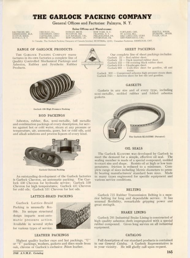 Garlock Rod Packing Gasket Brake Lining Asbestos 40s AD  