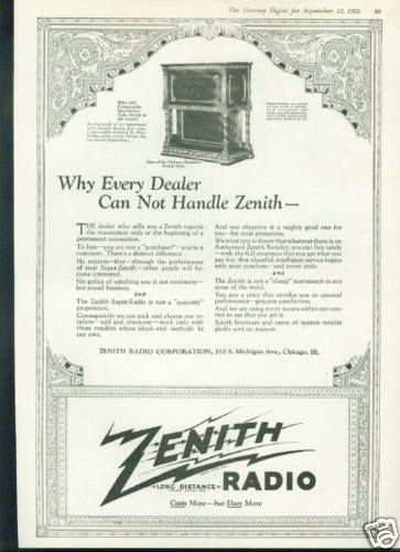 1925 Zenith Radio (Super Zeniths) Vintage COOL Ad  