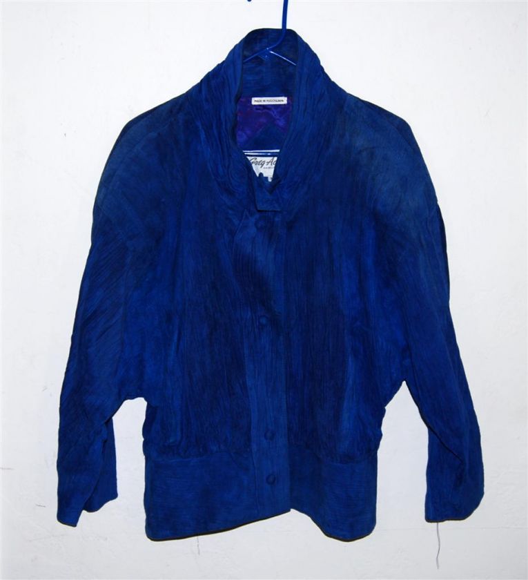 Greg Adams Blue Suede Leather Womans Jacket Sz Medium  