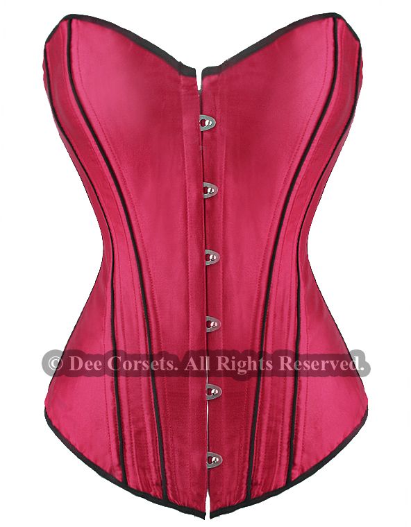 BURLESQUE RED SATIN BLACK TRIM DOUBLE BONED CORSET + A G STRING SIZE S 