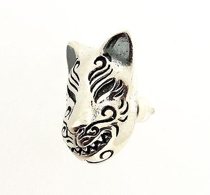 JAPANESE KABUKI FOX MASK STERLING SILVER STUD EARRING  