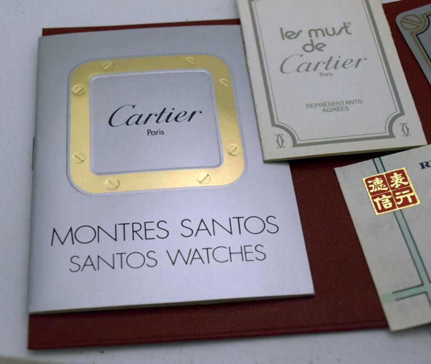 Ladies CARTIER SANTOS Red Maroon Automatic Octagon 18K Gold & Steel 