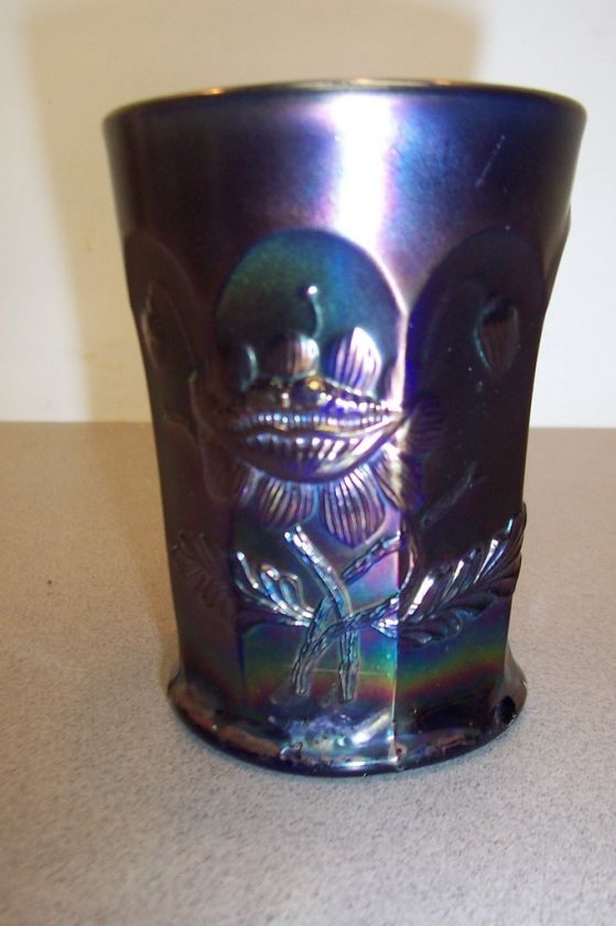   Northwood Oriental Poppy Tumbler in Amethyst Beautiful Carnival Glass