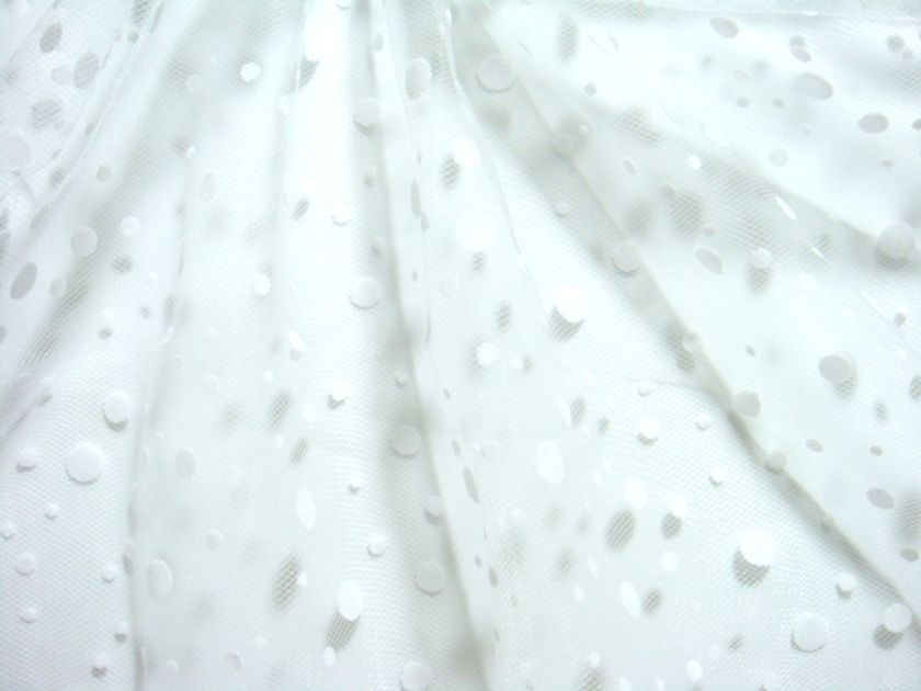 R03 White Polka Dot Spot Print on Net/Mesh Fabric by Y  