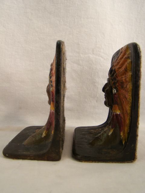   Old INDIAN CHIEF Figural CAST IRON Native American BOOKENDS  