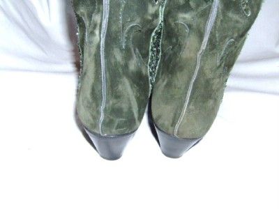 NANDO MUZI,ITALY,DEEP GREEN SUEDE SNAKE SKIN BOOTS 7,5M  