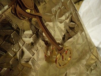 NEW michael kors n/s mk logo MIRROR METALIC TOTE large gold NWT  