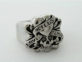 NWT Ed Hardy Love Kills Slowly Stainless Skull Ring 10  