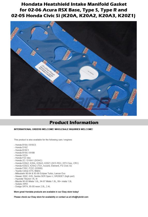 HONDATA INTAKE MANIFOLD GASKET RSX K20A 02 05 CIVIC SI  