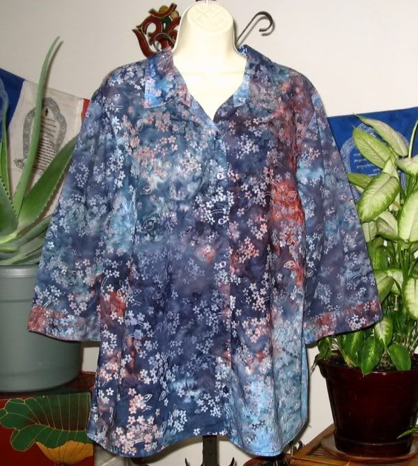 3X CJ BANKS Beautiful Blue Floral Batik Cotton 3/4 Sleeve Blouse Top 