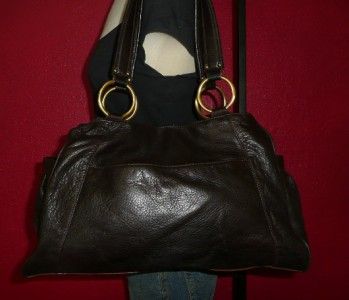 LIZ CLAIBORNE LC Large Brown Leather Satchel Tote Carryall Travel Bag 