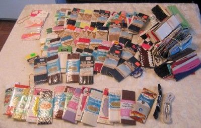 65 BRAND NEW VTG SEWING NOTIONS LOT PACKAGES BIAS TAPE RICK~RACK SEAM 