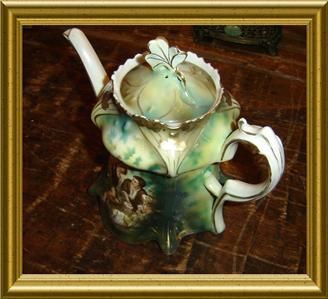 ANTIQUE RARE RS PRUSSIA PORTRAIT,ANIMALS *MELON EATERS* TEA POT