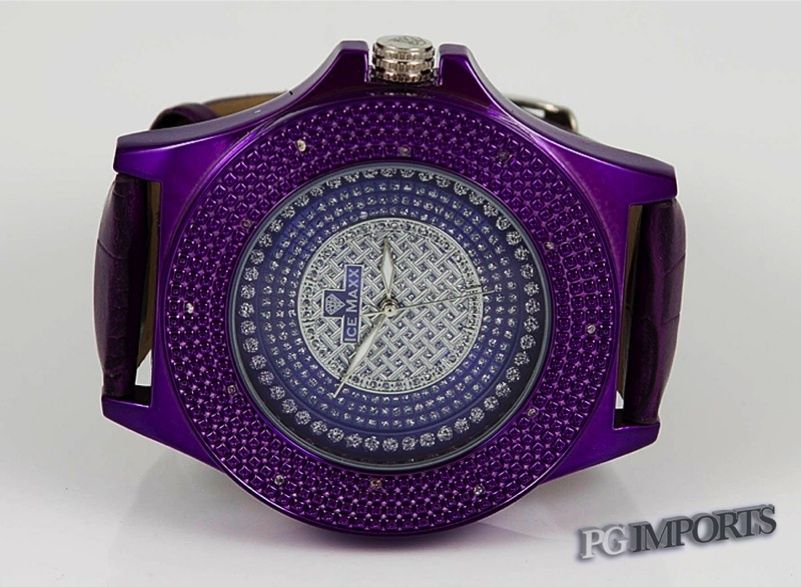 ICE MAXX/JOJINO TECHNO HIP HOP DIAMOND WATCH BLING PURP  