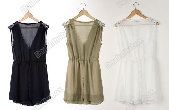 New Corea Women Shoulder Stick Drill Sexy Deep V neck Chiffon 